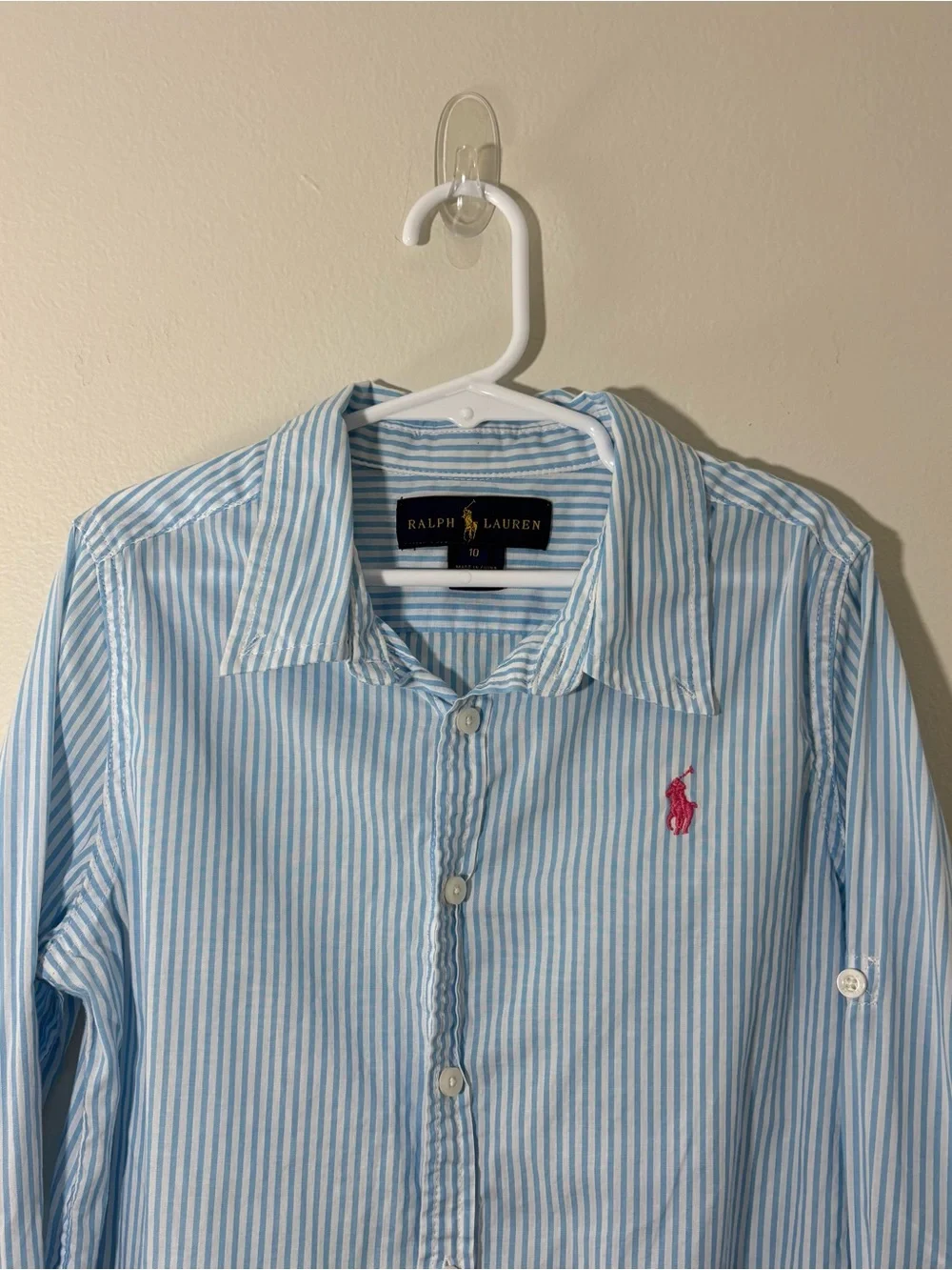 Ralph Lauren blue/white striped full button-up shirt (size 10 youth)
